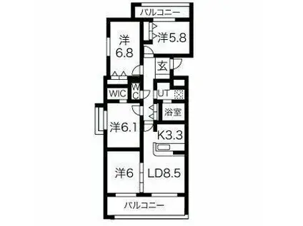 アクレール小笹南坂(4LDK/4階)の間取り写真