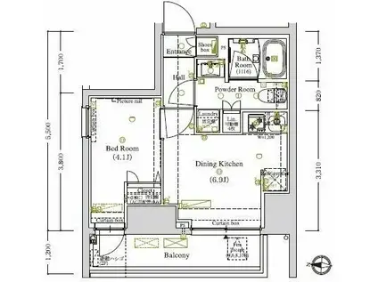 ARKMARK蔵前(1DK/10階)の間取り写真