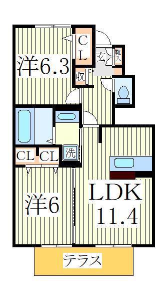 ラシャンスマチハタ(2LDK/1階)の間取り写真