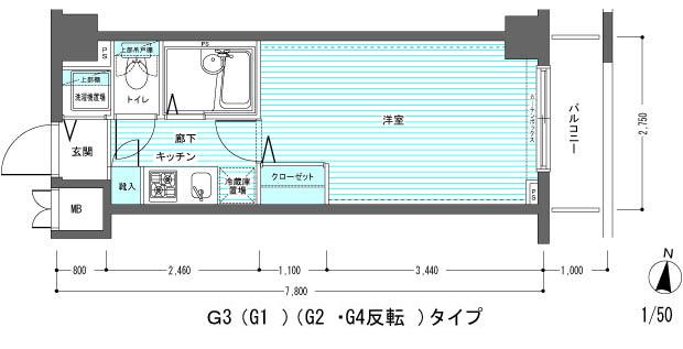 レジディア多摩川(1K/4階)の間取り写真