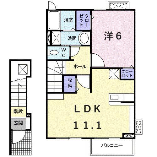 メゾンドソレイユII(1LDK/2階)の間取り写真