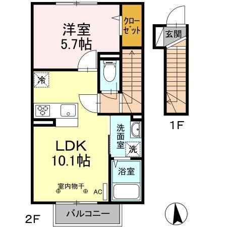 ヴィラ カスターニャ(1LDK/2階)の間取り写真