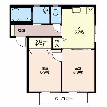 カーサヴィエント(2K/1階)の間取り写真