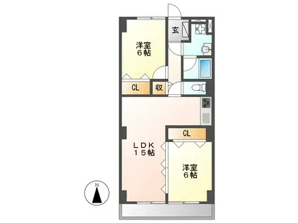 ビラ三秀(2LDK/5階)の間取り写真