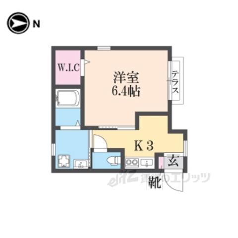 ソレイユⅢK・S(1K/1階)の間取り写真