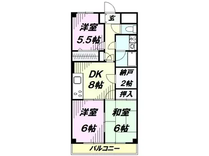 グリーンガーランド所沢2号館(3SDK/2階)の間取り写真