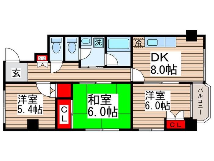サンフレアサクマ15(3DK/8階)の間取り写真