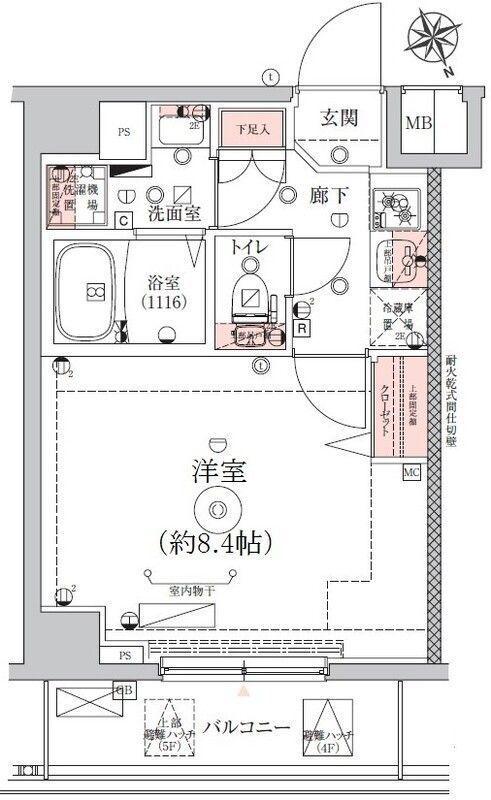 エストゥルース東向島(1K/4階)の間取り写真
