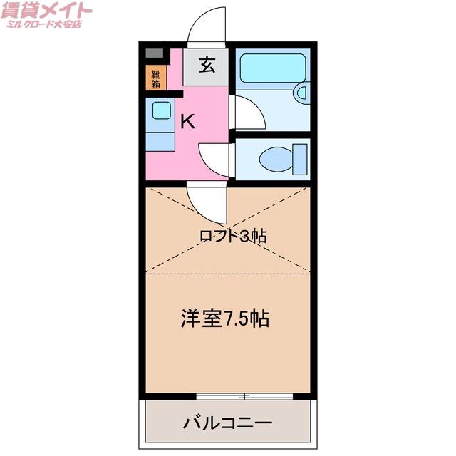 マリオ東員(1K/1階)の間取り写真
