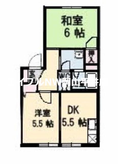 フレンド宮田B棟(2DK/1階)の間取り写真
