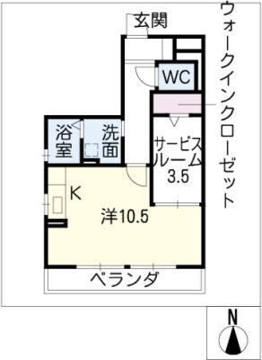 シャロームB棟(ワンルーム/1階)の間取り写真