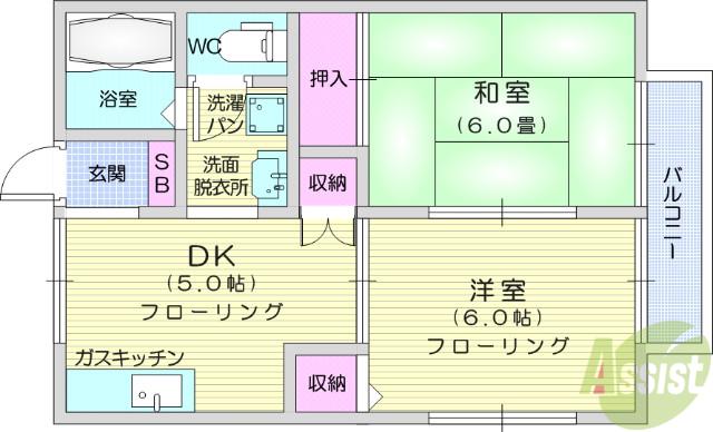 フレックスホーム(2K/2階)の間取り写真