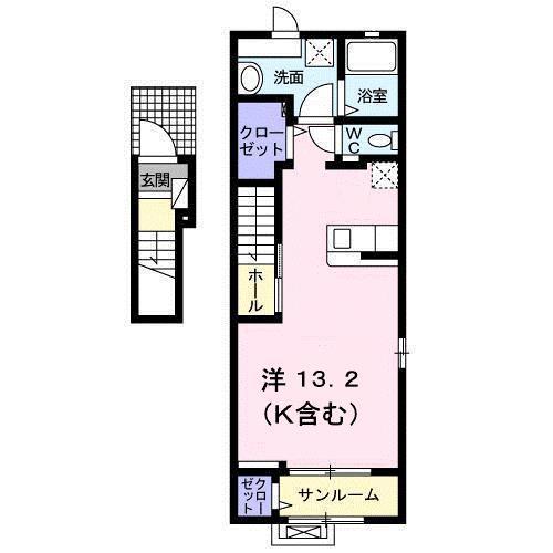 ベルフローラII(ワンルーム/2階)の間取り写真