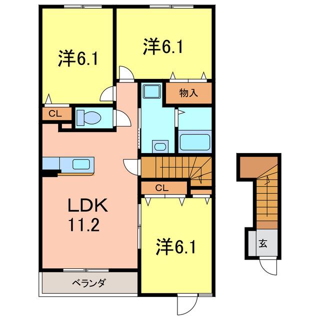 鶴見スクエアII(3LDK/2階)の間取り写真