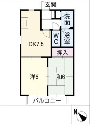 プレジオ宝町(2DK/1階)の間取り写真