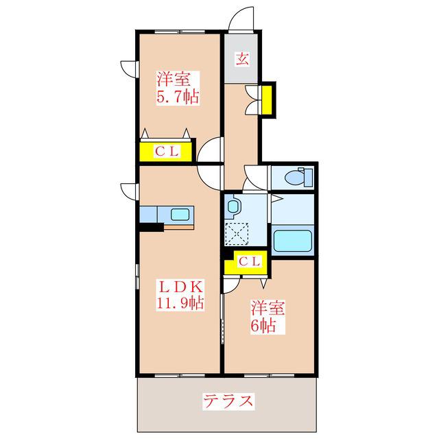 ラ・クラルテ I(2LDK/1階)の間取り写真