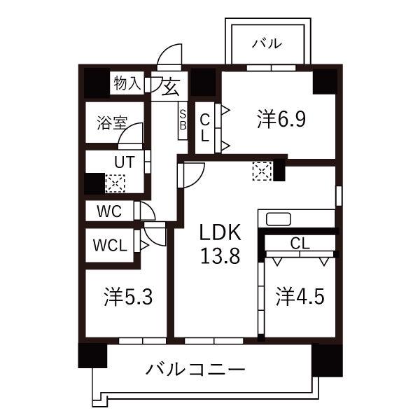 ヒルクレストELGRAND大江(3LDK/13階)の間取り写真