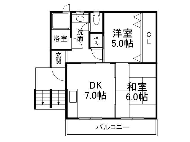 梅ノ宮ハイツ(2DK/2階)の間取り写真