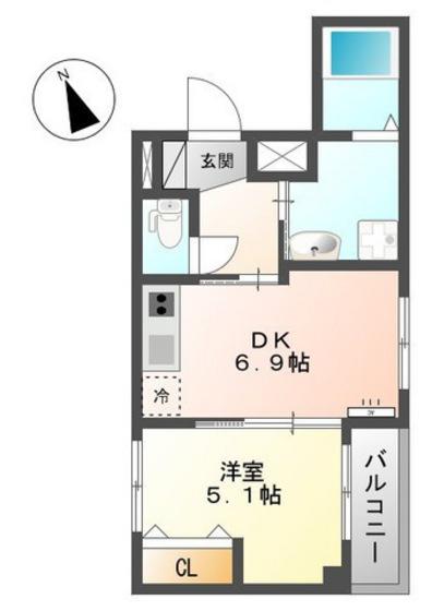リーブル祇園(1DK/2階)の間取り写真
