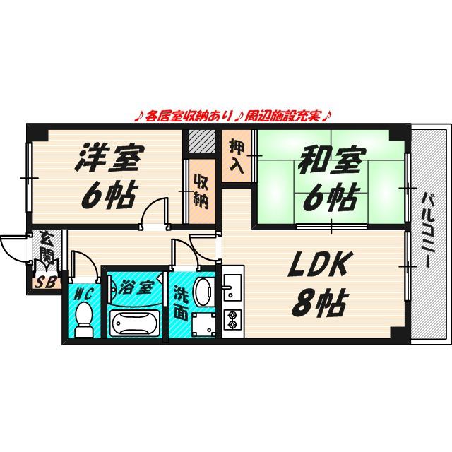 鶴見グリーンコート(2LDK/4階)の間取り写真