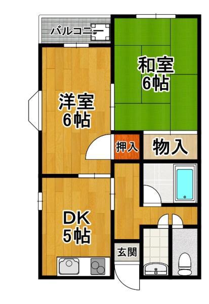 デイルーチェ鶴町(2DK/3階)の間取り写真