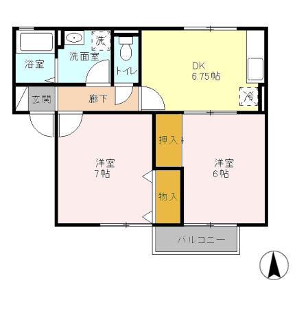 フラワーレジデンス北山 C(2DK/1階)の間取り写真