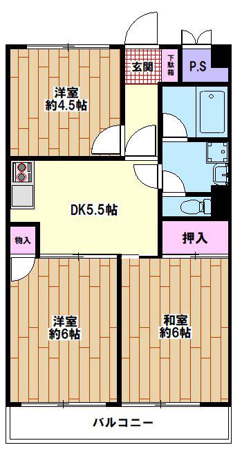 カーサ・ワカバヤシ(3DK/3階)の間取り写真