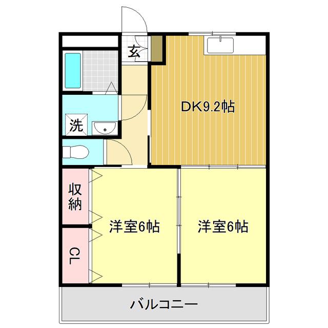 ハイツハピィバリーIIE棟(2DK/2階)の間取り写真