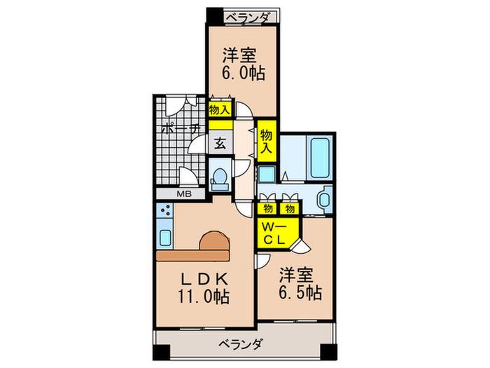 くずはタワーシティB棟(2LDK/4階)の間取り写真