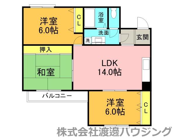 箕面リビエールハイツ1ST(3LDK/2階)の間取り写真