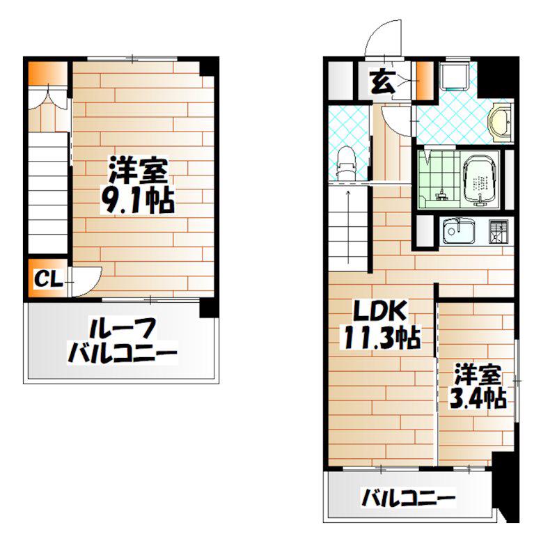 若富士マンション(2LDK/9階)の間取り写真