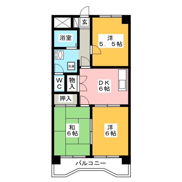 長良橋ハイツ(3DK/6階)の間取り写真