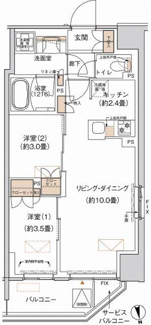 プライムネクサス大森北(2LDK/2階)の間取り写真