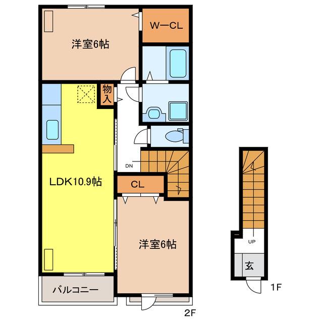 ヴィラパーチェI(2LDK/2階)の間取り写真