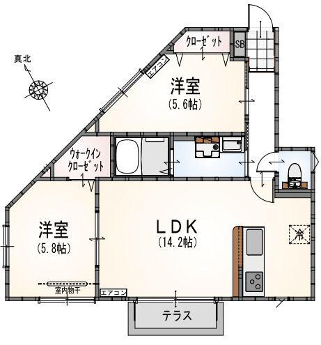 サンライズ登戸(2LDK/1階)の間取り写真