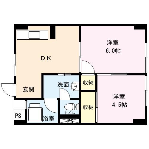 レジデンスミナミII(2DK/1階)の間取り写真