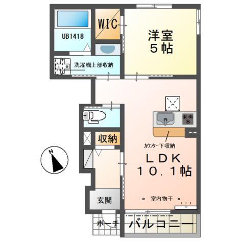 クレープマートル(1LDK/1階)の間取り写真