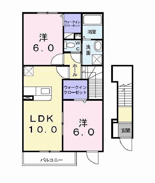 ローズヒル I(2LDK/2階)の間取り写真