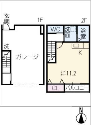 ガレージハウス東浦町 A棟(ワンルーム/2階)の間取り写真