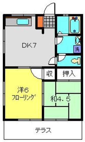 スカイハイツ希望が丘A(2DK/1階)の間取り写真