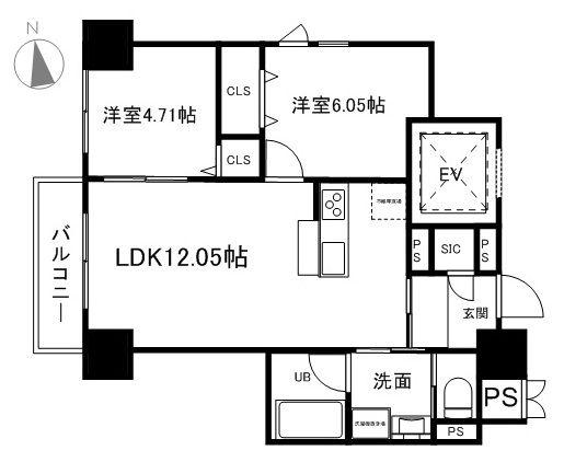 グラン・ドミール小田原山本丁(2LDK/12階)の間取り写真