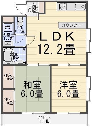 東武伊勢崎線 西新井駅 徒歩19分 3階建 築31年(2LDK/2階)の間取り写真