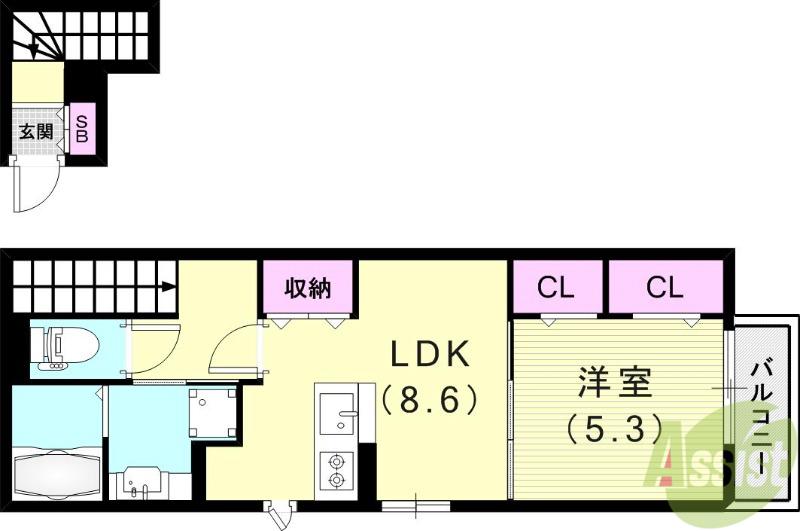 シャルムウエスト(1LDK/2階)の間取り写真