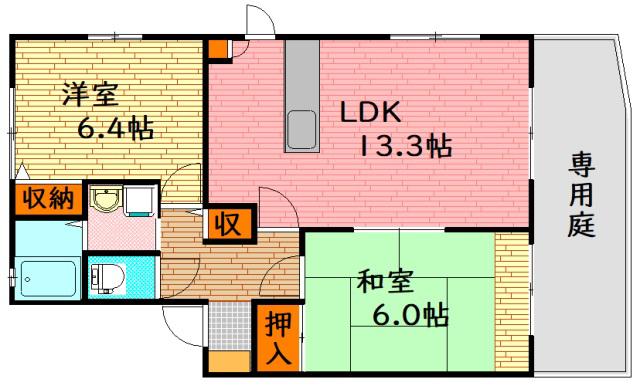 グリーンフィールドA棟(2LDK/1階)の間取り写真