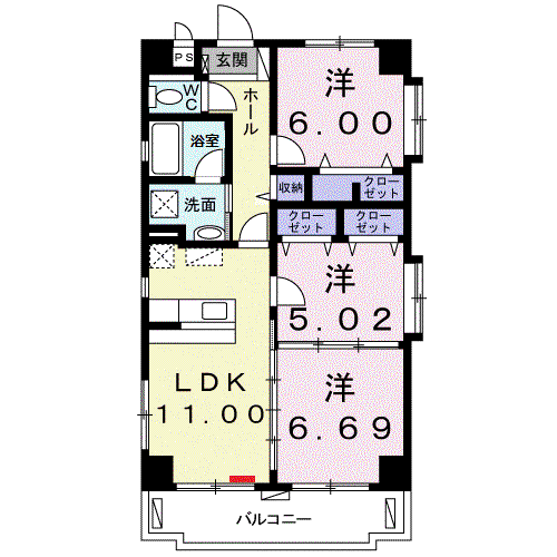 パークサイド カーサ(3LDK/2階)の間取り写真