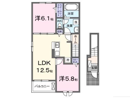クリスタルコートJ3(2LDK/2階)の間取り写真