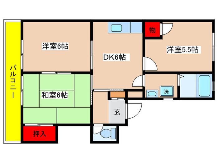 フラワーヒルズ(3DK/2階)の間取り写真