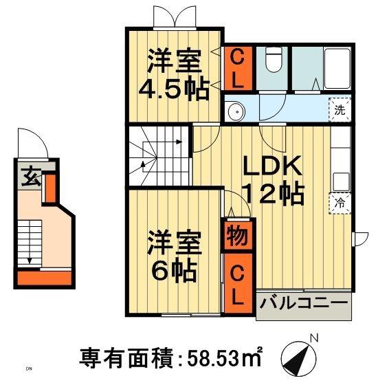 クレストヒルズ(2LDK/2階)の間取り写真