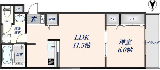 ラ・シャンス瓜生堂(1LDK/3階)の間取り写真