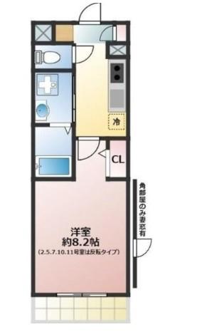 ルシェロ(1K/2階)の間取り写真